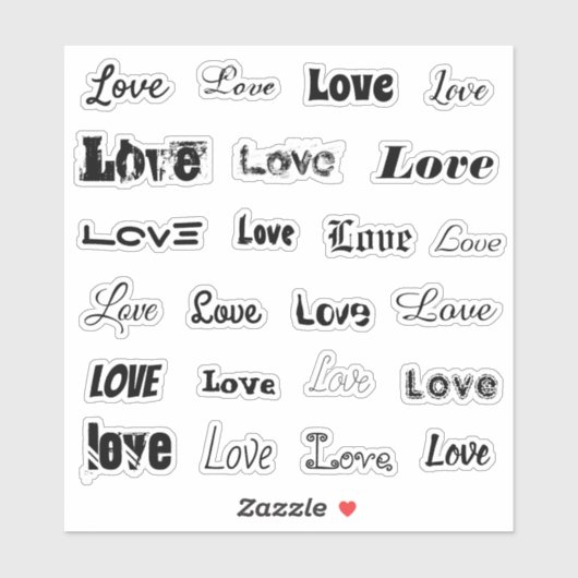 Blad van 23 Diverse "LOVE" zwarte accent stickers (Vel)