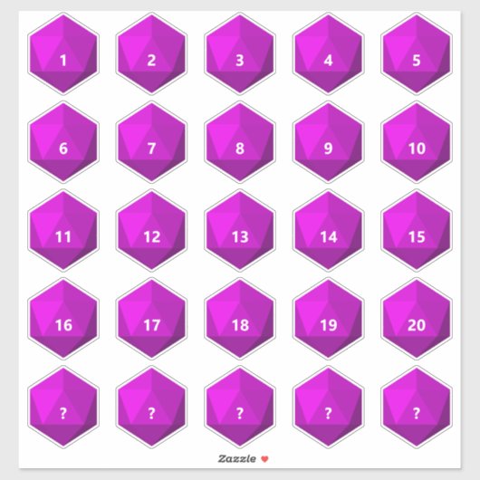Blad van 25 Aangepaste Tekst D20 Die | Sjabloon ma Sticker (Vel)
