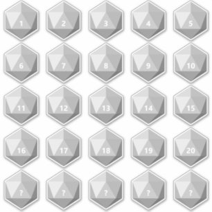 Blad van 25 Aangepaste Tekst D20 Die   Witte Sjabl Sticker