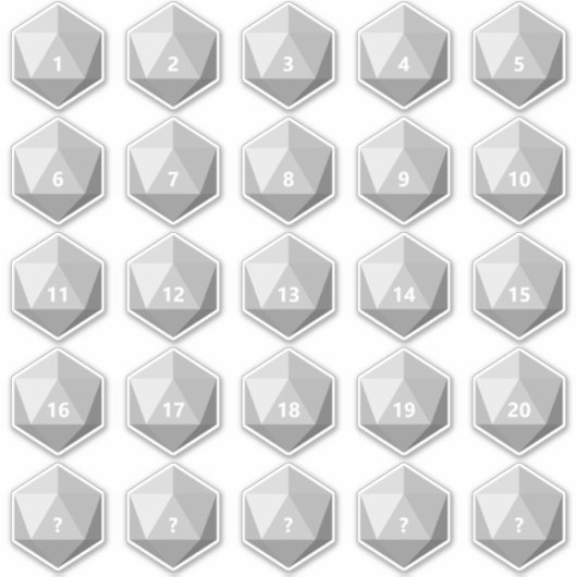 Blad van 25 Aangepaste Tekst D20 Die | Witte Sjabl Sticker (Voorkant)