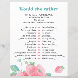 Blad van baby shower spel schattige aardbeien.