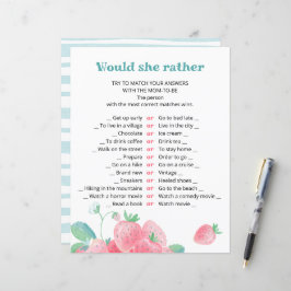 Blad van baby shower spel schattige aardbeien.