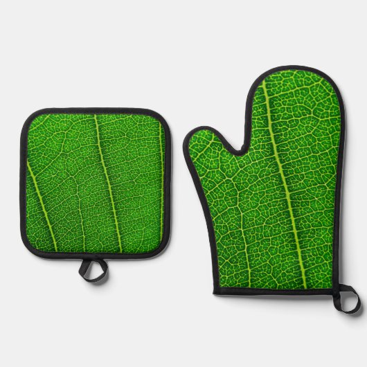 Blad van boom close-up ovenwant & pannenlap set (Voorkant)