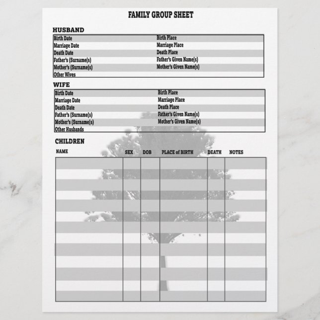 Blad van de groep Familieboom-genealogie (Voorkant)