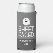 Blad van Funny Halloween Party met Cute Ghost Seltzer Blikjeskoeler (Seltzer Voorkant)