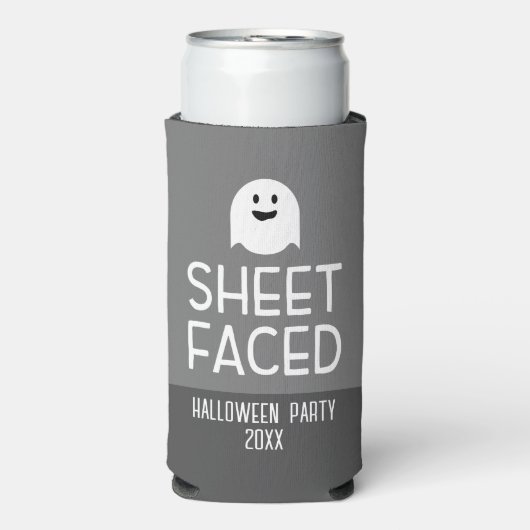 Blad van Funny Halloween Party met Cute Ghost Seltzer Blikjeskoeler (Seltzer Voorkant)