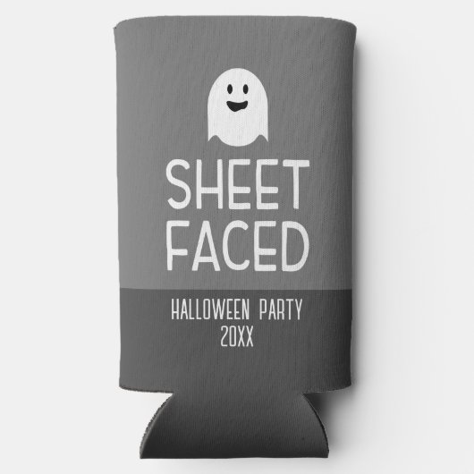 Blad van Funny Halloween Party met Cute Ghost Seltzer Blikjeskoeler (Achterkant)