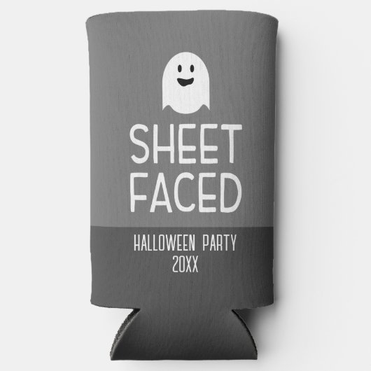 Blad van Funny Halloween Party met Cute Ghost Seltzer Blikjeskoeler (Voorkant)