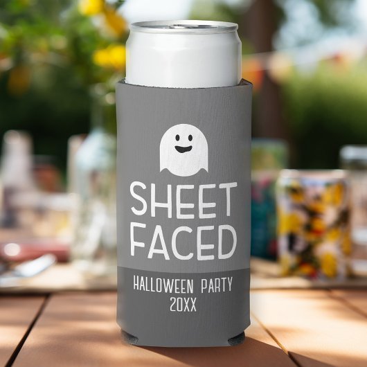 Blad van Funny Halloween Party met Cute Ghost Seltzer Blikjeskoeler