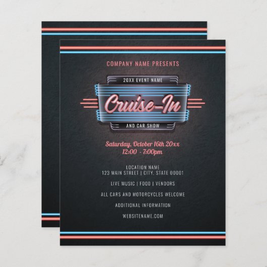Blad van Neon Cruise-in-Invitation Flyer (Voorkant / Achterkant)