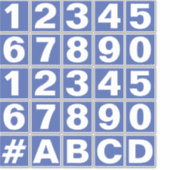 Blad van nummers in blauwe en witte stickers (Voorkant)