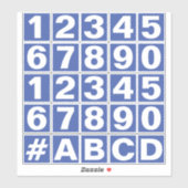Blad van nummers in blauwe en witte stickers (Vel)