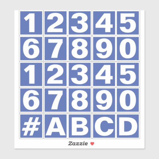 Blad van nummers in blauwe en witte stickers (Vel)
