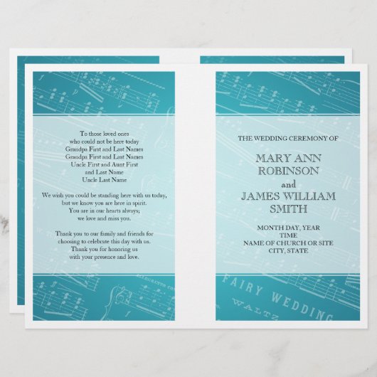 Blad voor bindprogramma Muziek blauw (Voorkant / Achterkant)