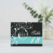 Blad zwart, aqua bruiloft Tafelnummer (Staand voorkant)
