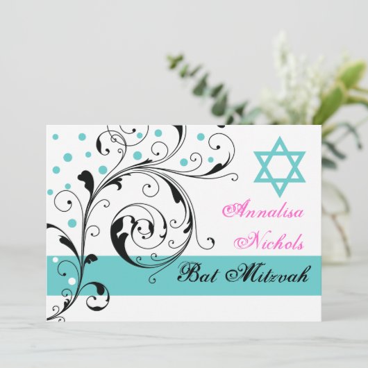 Blad zwart, wit, aqua & Davidster Kaart (Staand voorkant)