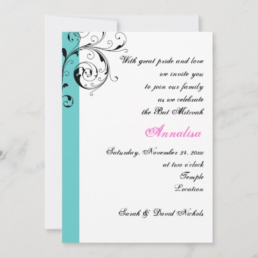 Blad zwart, wit, aqua & Davidster Kaart (Achterkant)