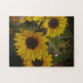 bladachtergrond met grote gele zonnebloemen legpuzzel (Horizontaal)