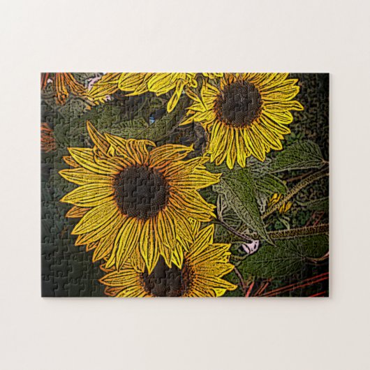 bladachtergrond met grote gele zonnebloemen legpuzzel (Horizontaal)