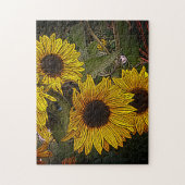 bladachtergrond met grote gele zonnebloemen legpuzzel (Verticaal)