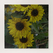 bladachtergrond met grote gele zonnebloemen legpuzzel (Horizontaal)