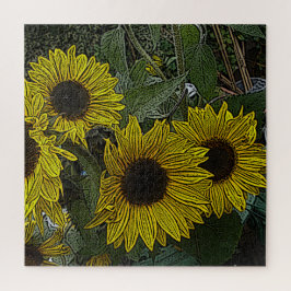 bladachtergrond met grote gele zonnebloemen legpuzzel