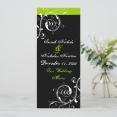Bladblad zwart, groene bruiloft menukaart (Staand voorkant)