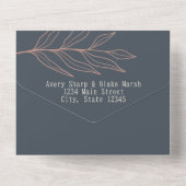 Bladbladeren Lijn Kunst Houtskool, Cream, & Roze B All In One Uitnodiging (Achterkant)