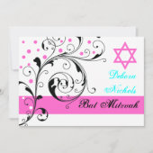 Bladbladroos zwart, wit, heet roze & Davidster Kaart (Voorkant)