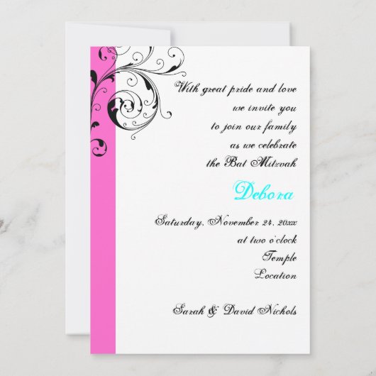 Bladbladroos zwart, wit, heet roze & Davidster Kaart (Achterkant)