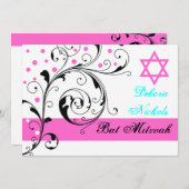 Bladbladroos zwart, wit, heet roze & Davidster Kaart (Voorkant / Achterkant)