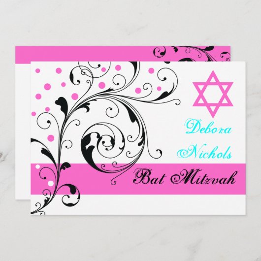 Bladbladroos zwart, wit, heet roze & Davidster Kaart (Voorkant / Achterkant)