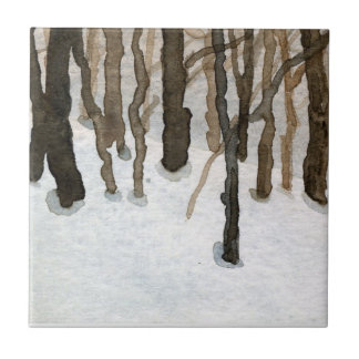 Bladbomen in de sneeuw aan de rand van de bossen tegeltje