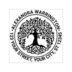 Bladboom met wortels Ronde naam Retouradres Zelfinktende Stempel