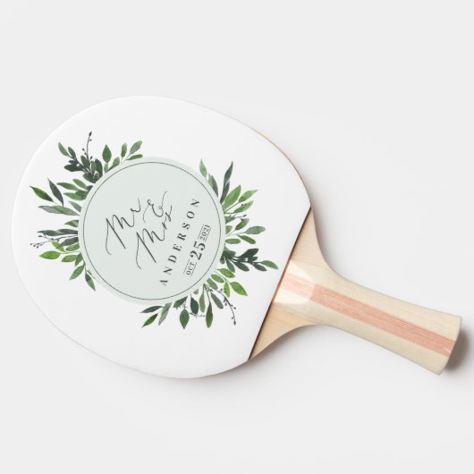 bladbruiloft Mr. & Mrs. waterverf Tafeltennisbatje (Zijkant)