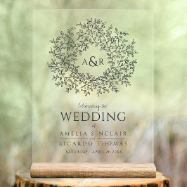 Bladcirkel lijn art bruiloft donkergrijs en wit acryl bord