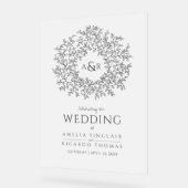 Bladcirkel lijn art bruiloft donkergrijs en wit acryl bord (Hoek)