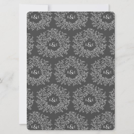 Bladcirkel lijn art bruiloft donkergrijs en wit kaart (Achterkant)