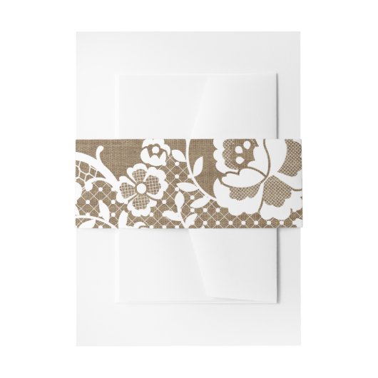 Bladdachtig wit kantpatroon over donkere burlap uitnodigingen wikkel (Voorkant Voorbeeld)
