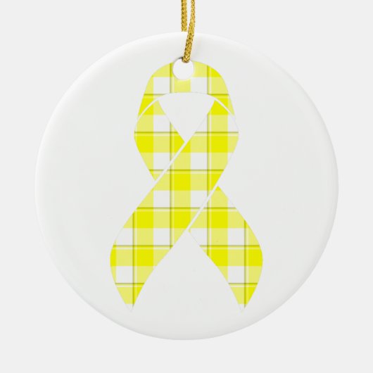 Bladder Cancer Awareness Plaid Yellow Ribbon Keramisch Ornament (Voorkant)