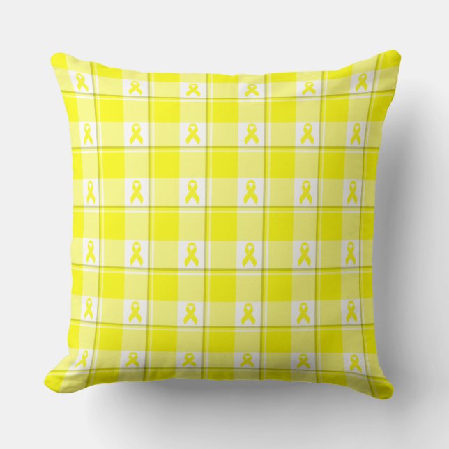 Bladder Cancer Awareness Plaid Yellow Ribbon Kussen (Voorkant)