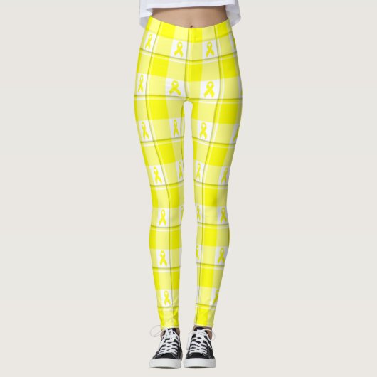Bladder Cancer Awareness Plaid Yellow Ribbon Leggings (Voorkant)