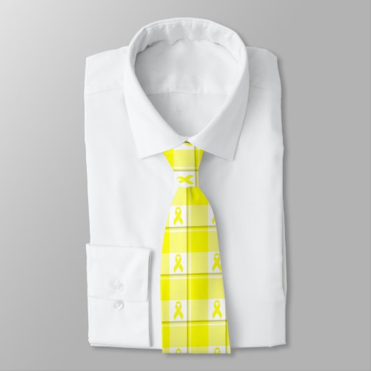 Bladder Cancer Awareness Plaid Yellow Ribbon Stropdas (Gebonden)