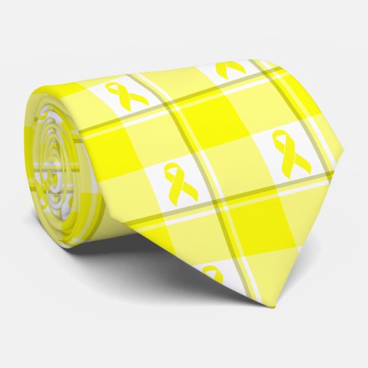Bladder Cancer Awareness Plaid Yellow Ribbon Stropdas (Opgerold)