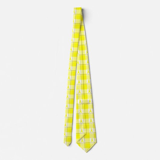 Bladder Cancer Awareness Plaid Yellow Ribbon Stropdas (Achterkant)