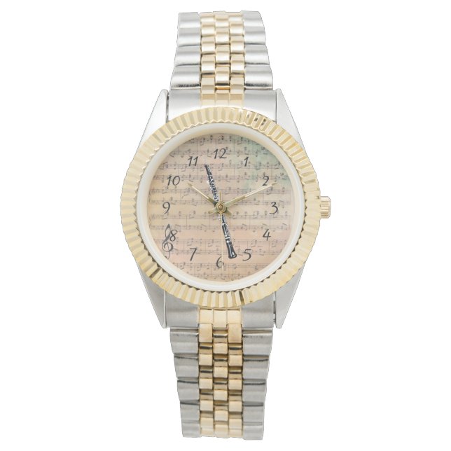  blademuziek met een Oboe Horloge (Voorkant)