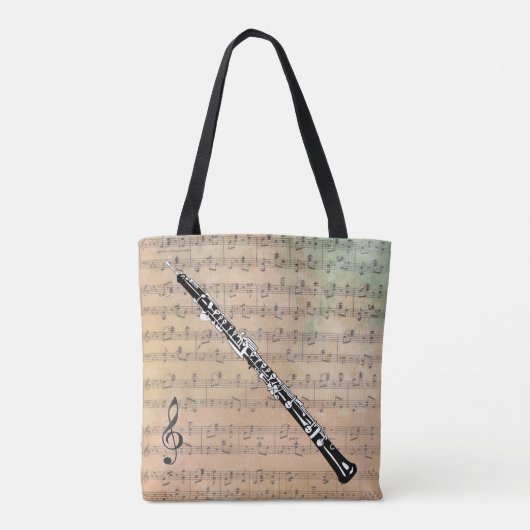  blademuziek met een Oboe Tote Bag (Achterkant)