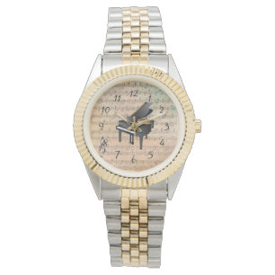  blademuziek met een piano horloge
