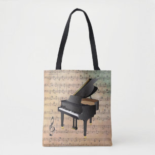  blademuziek met een piano tote bag