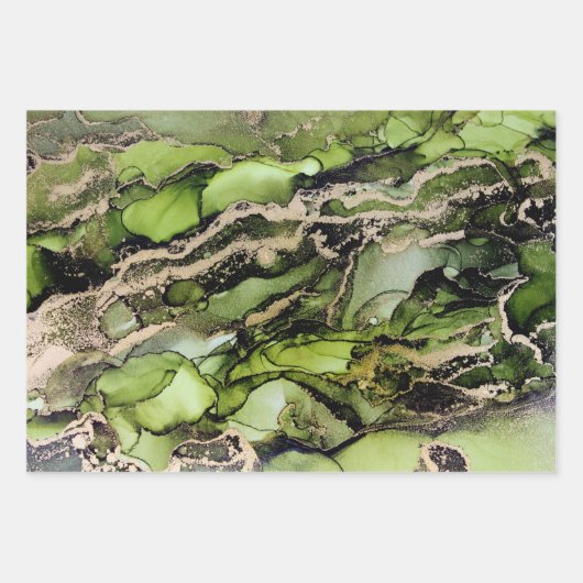 Bladen met groene zwarte goudwappers inpakpapier vel (Voorkant)